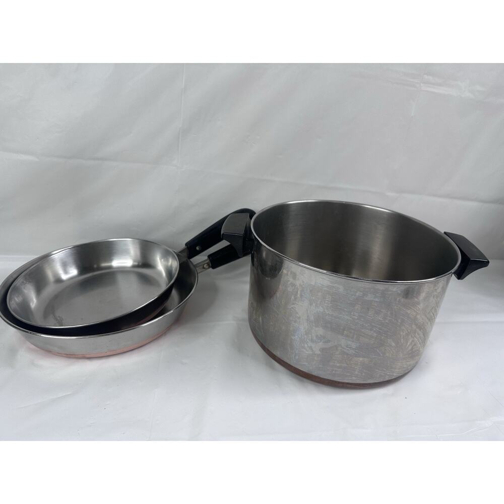 Revere Ware Copper Bottom 6 Quart Stock Pot 9” & 8”Frying Sauté Pan USA